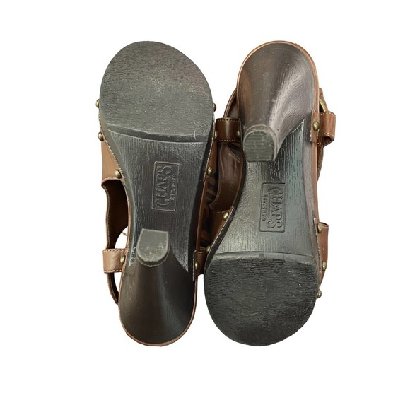 Chaps Women's Sarista Brown Vegan Leather Peep Toe Heels Studded Accents Size 6B - Picture 6 of 8